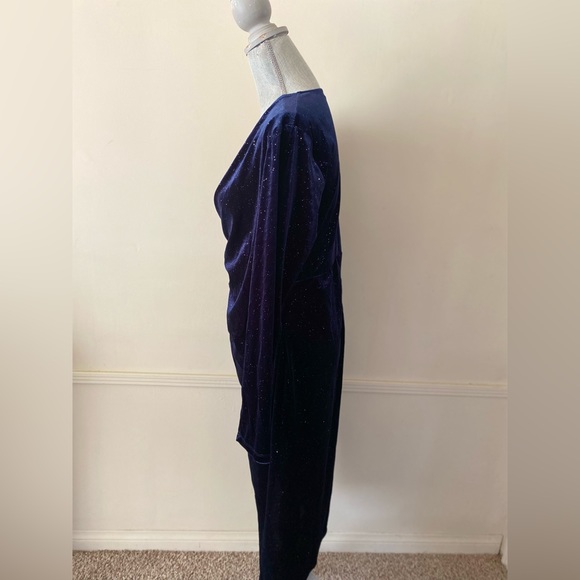 LAUGHIDO WRAP V-NECK LONG SLEEVE SLIT VELVET BLUE GLITTER DRESS SIZE XL 🌟NWOT🌟 - Picture 8 of 15